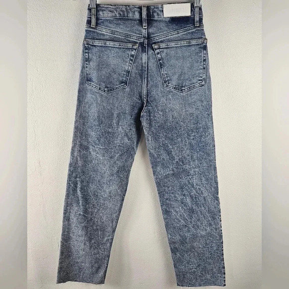 Re/done original 70s stove pipe in calm waters straight leg raw hem jeans NWOT - Picture 2 of 6